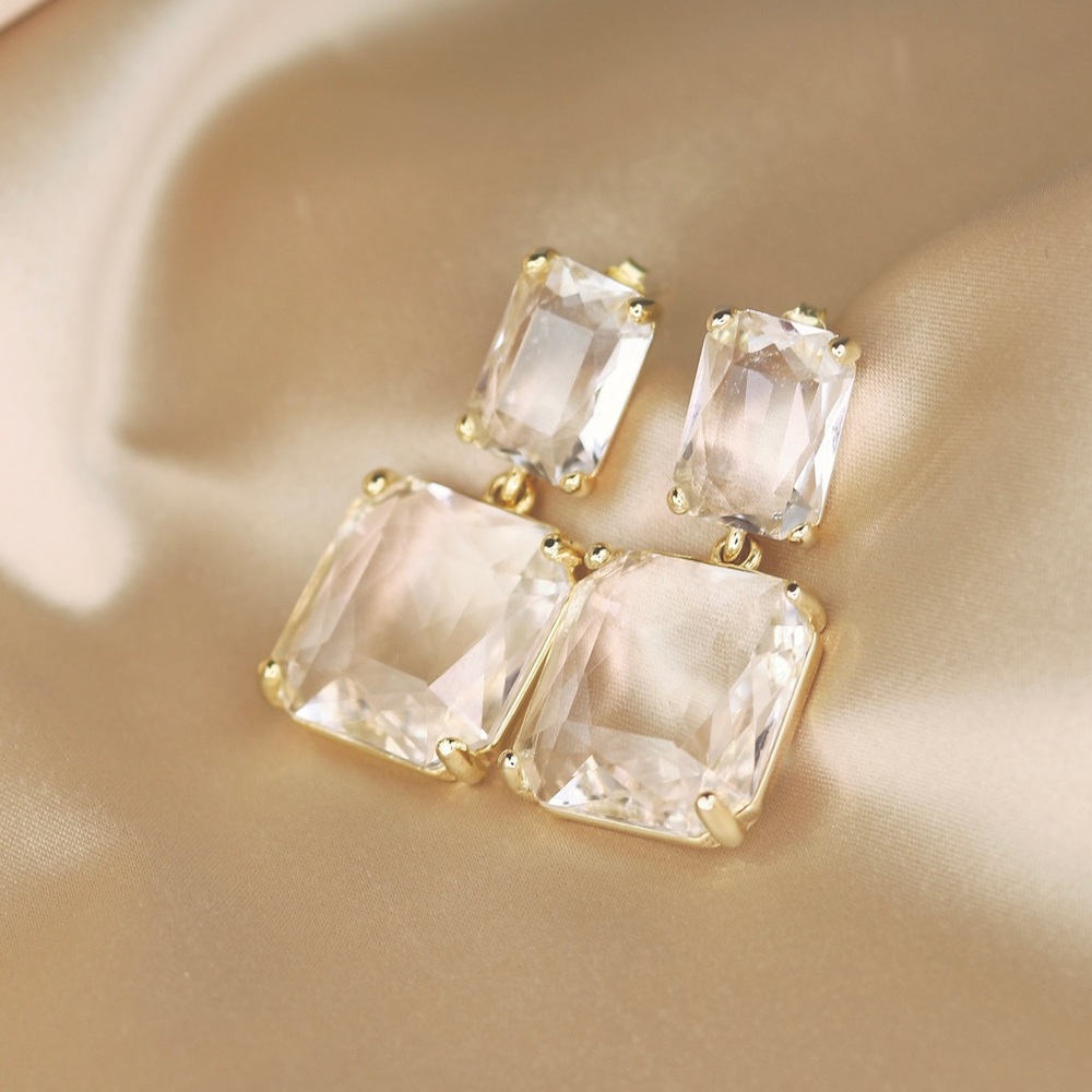 Gold large CZ crystal drops earrings